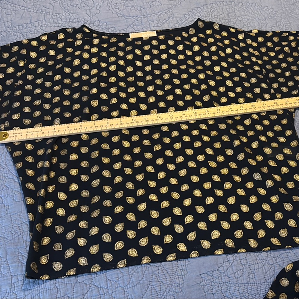 Michael Kors Blue and Gold Patterned Blouse-Tie front - Picture 3 of 5